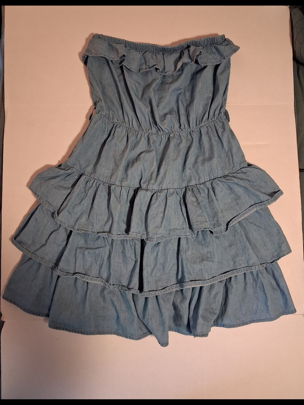 Cotton Strapless Tiered Ruffle Dress